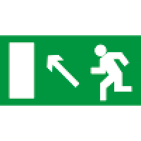 Знак E06 Направление к эвакуационному выходу налево вверх